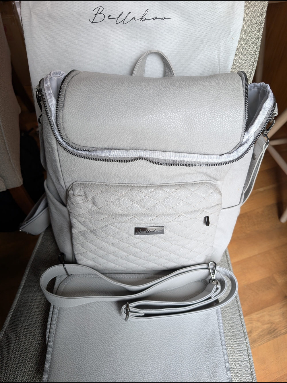 Bellaboo Quilted Faux Leather Backpack - Light Gray